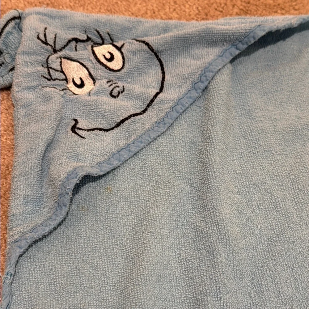 Blue Hooded Baby Towel with Cartoon Design-